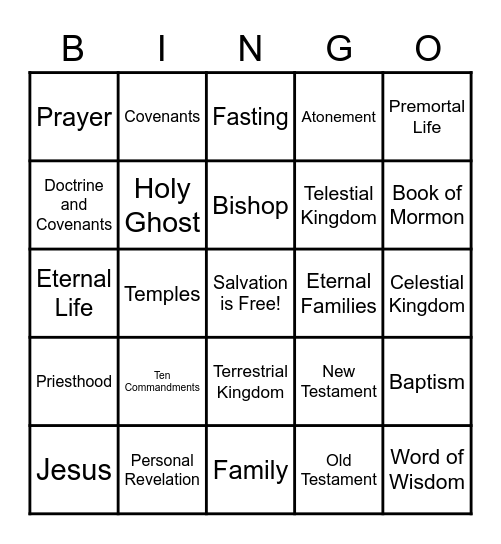 Mormon Bingo Card