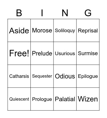 Vocabulary #14 Bingo Card