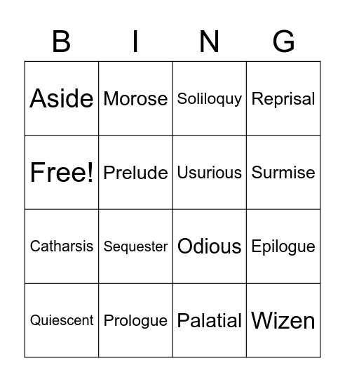 Vocabulary #14 Bingo Card