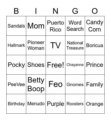 Candy's Birthday Bingo Card