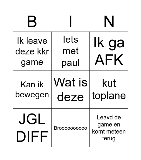 Niels league Bingo Card