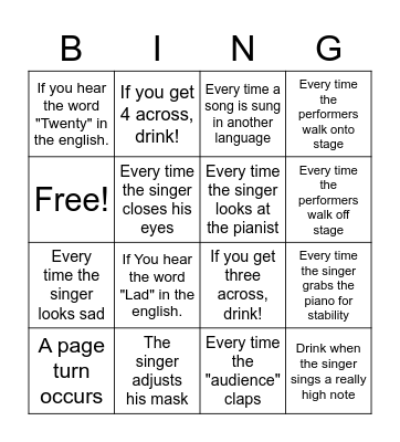 Recital 4/21 6:00 Pm Bingo Card