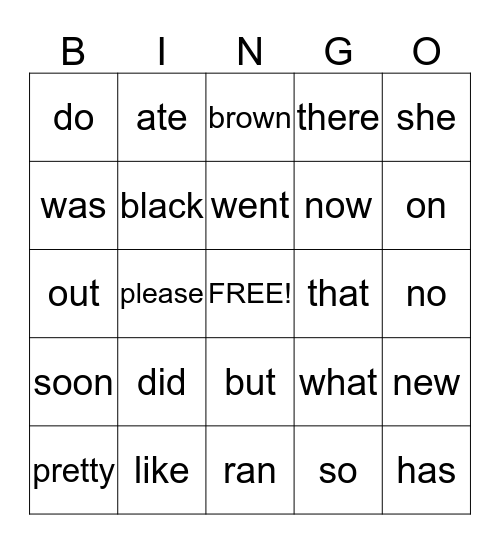 Primer Bingo Card