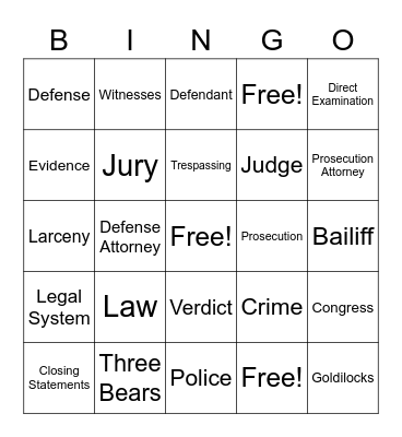 Goldilocks on Trial! Bingo Card