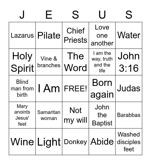 The Gospel Of John Bingo Card