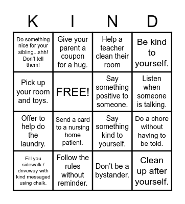 Kindness Bingo Card