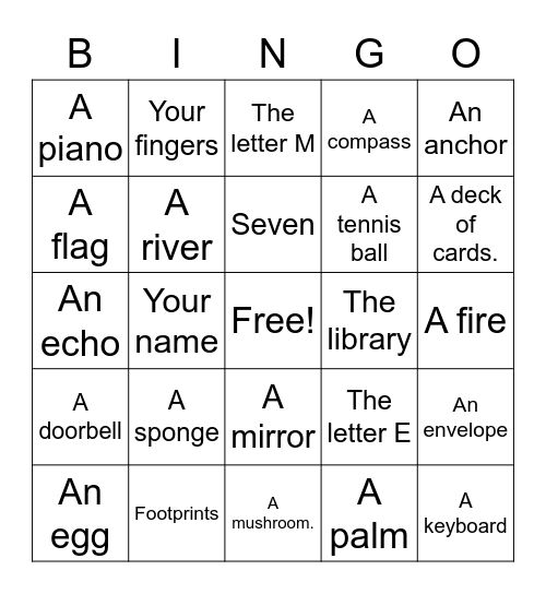 8A Riddles! Bingo Card