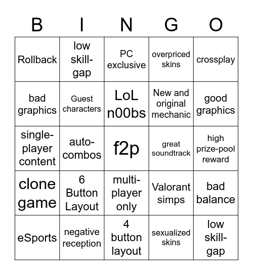 Project L Bingo Card