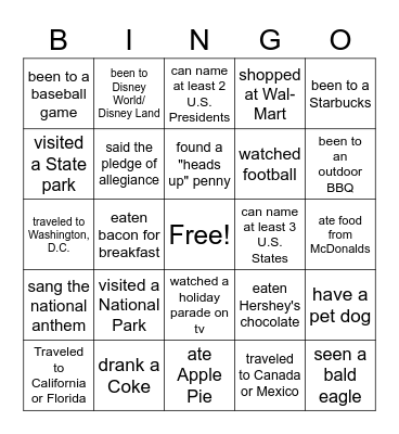Proud to be an American BINGO Card