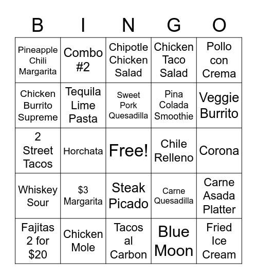 Sabor Bingo Card