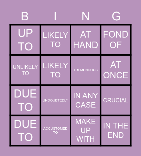 ENGLISH CLASS Bingo Card