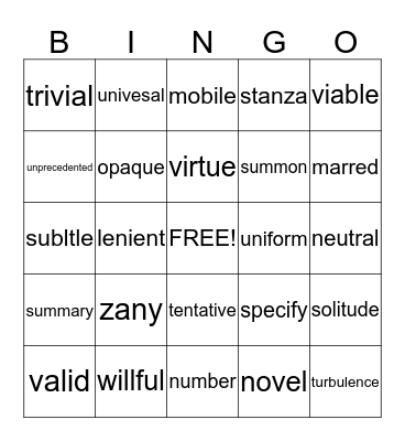 SAT Training Bingo Card