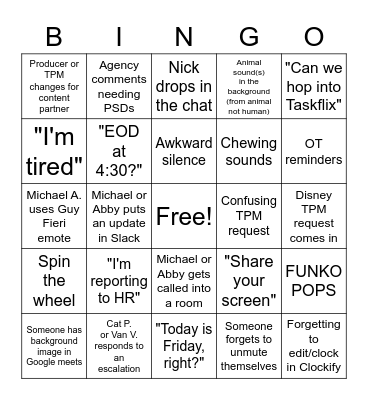 Taskflix BINGO Card