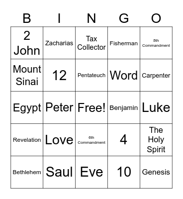 Bible Trivia Bingo Card