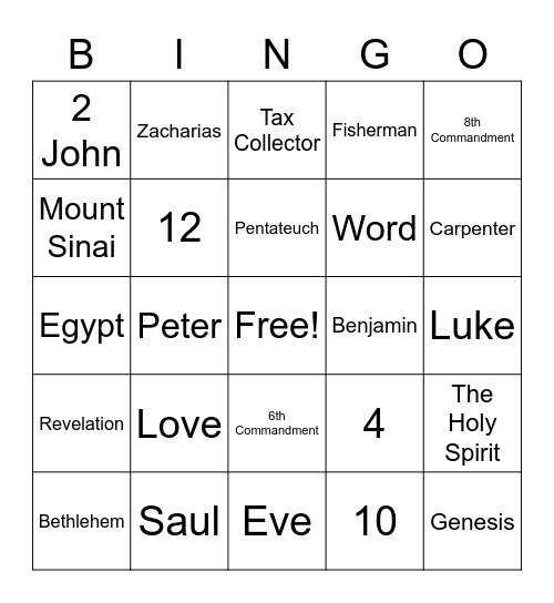 Bible Trivia Bingo Card