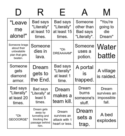 Manhunt Bingo Card