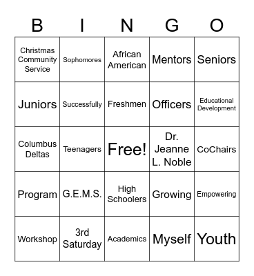 Delta G.E.M.S. Bingo Card