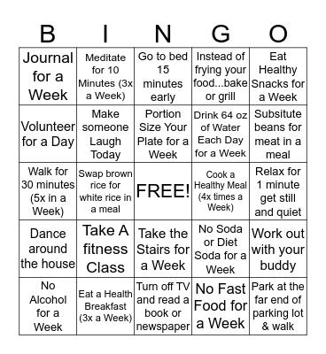 Health and Wellness Bingo Card