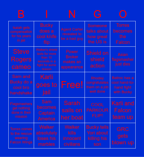 Falcon and Winter Soldier Finale Bingo Card