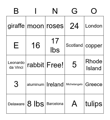 Trivia/pop culture Bingo Card