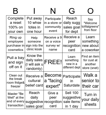 Lost Mountain Walgreens Bingo Card