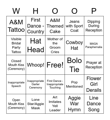 AGGIE WEDDING Bingo Card