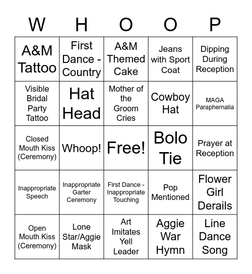 AGGIE WEDDING Bingo Card