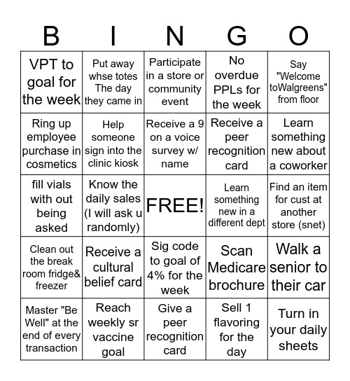 Lost Mountain Walgreens Bingo Card