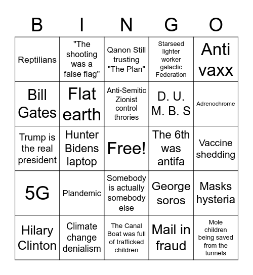 2021 Conspiracy Bingo Card Bingo Card