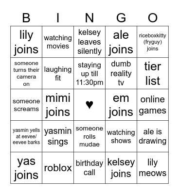 picnics in paradise discord call Bingo Card