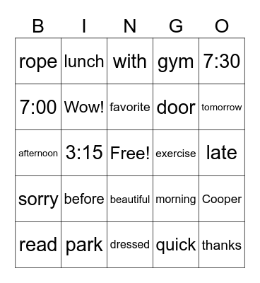 Monday Girl Bingo Card