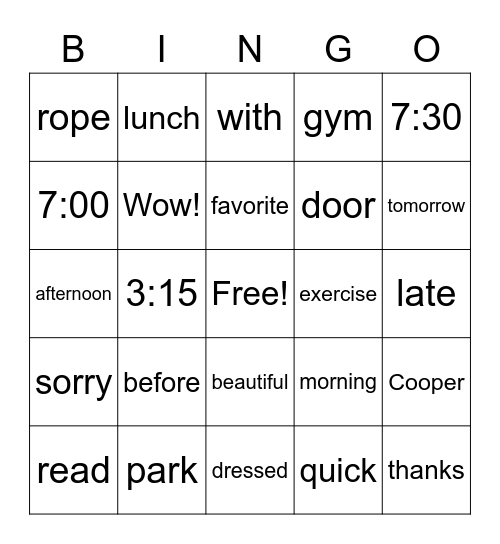 Monday Girl Bingo Card