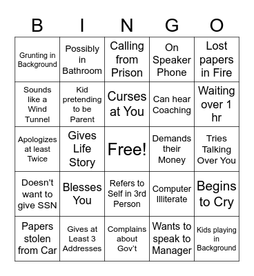 TP Call Bingo Card