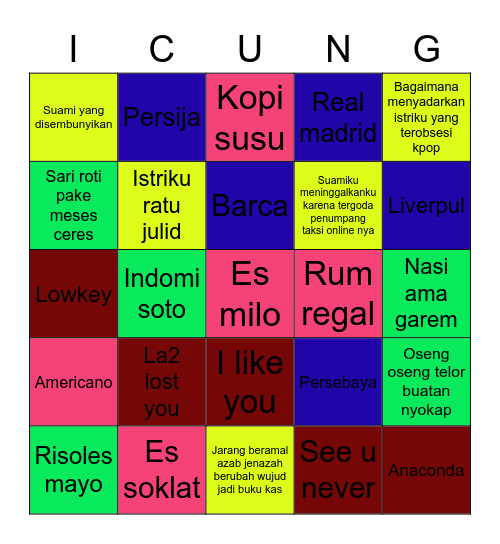 Icung's Bingbing Bingo Card