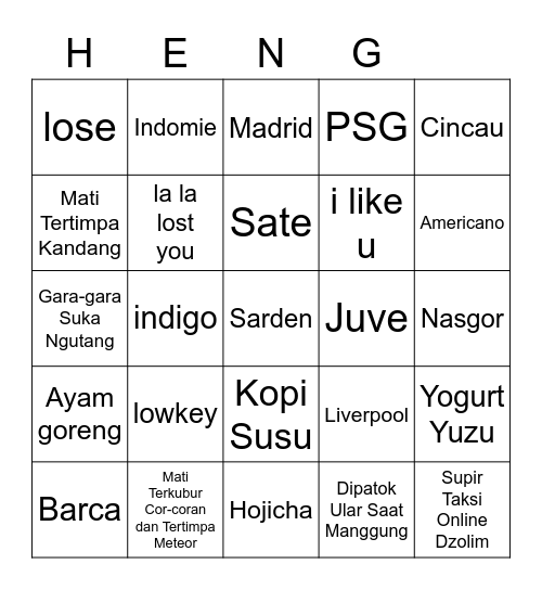 Heng's Bingo Card