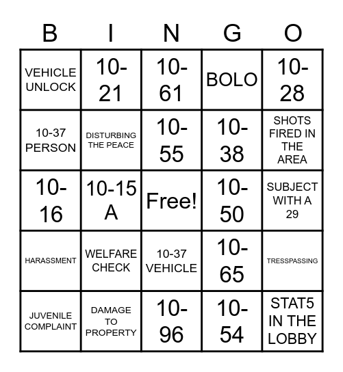 911 BINGO Card