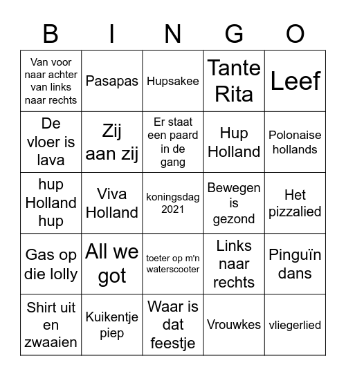 Hollandse liedjes Bingo Card