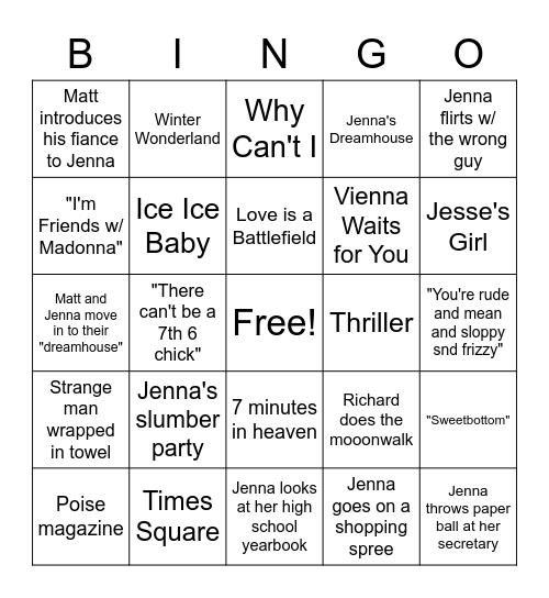 13 Going on 30 Bingo Card