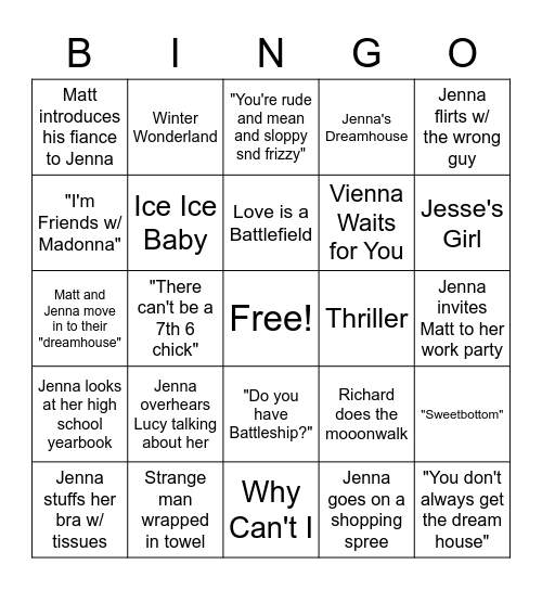 13 Going on 30 Bingo Card