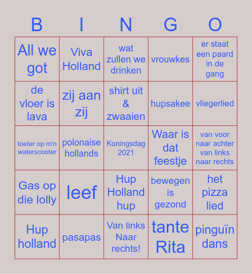 Hollandse liedjes Bingo Card