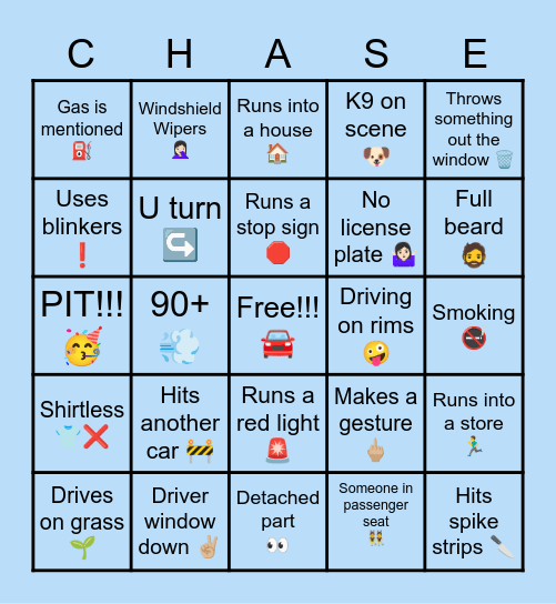 Pursuit Bingo!!! 👮🏻‍♀️❤️🚔 Bingo Card