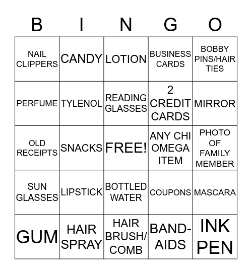 CHI OMEGA MOM'S DAY Bingo Card