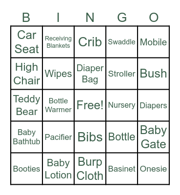 Baby Shower Bingo Card