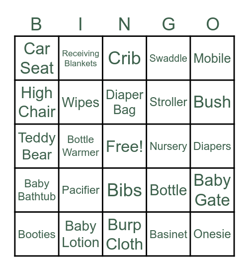 Baby Shower Bingo Card