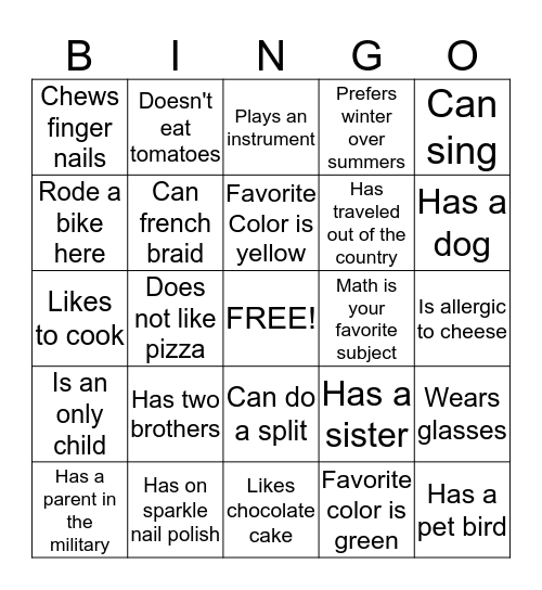 Untitled Bingo Card