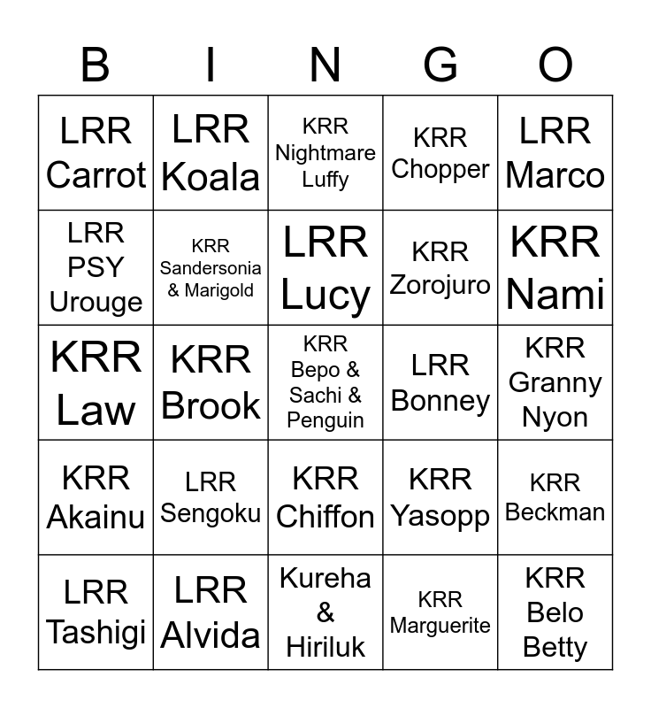 Limited RR Bingo Card