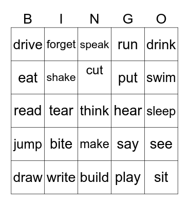 Activity verbs Bingo Card