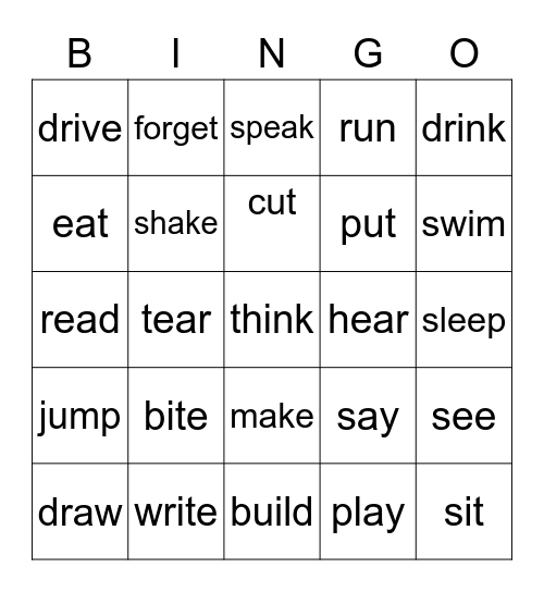 Activity verbs Bingo Card