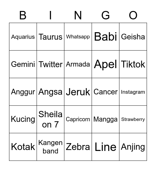 Anne's Bingo Card