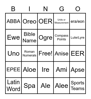 Crossword Bingo Card
